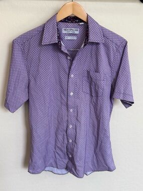Nick Graham Everywhere Shirt Mens Purple Geometric Stretch Modern Fit Size Small